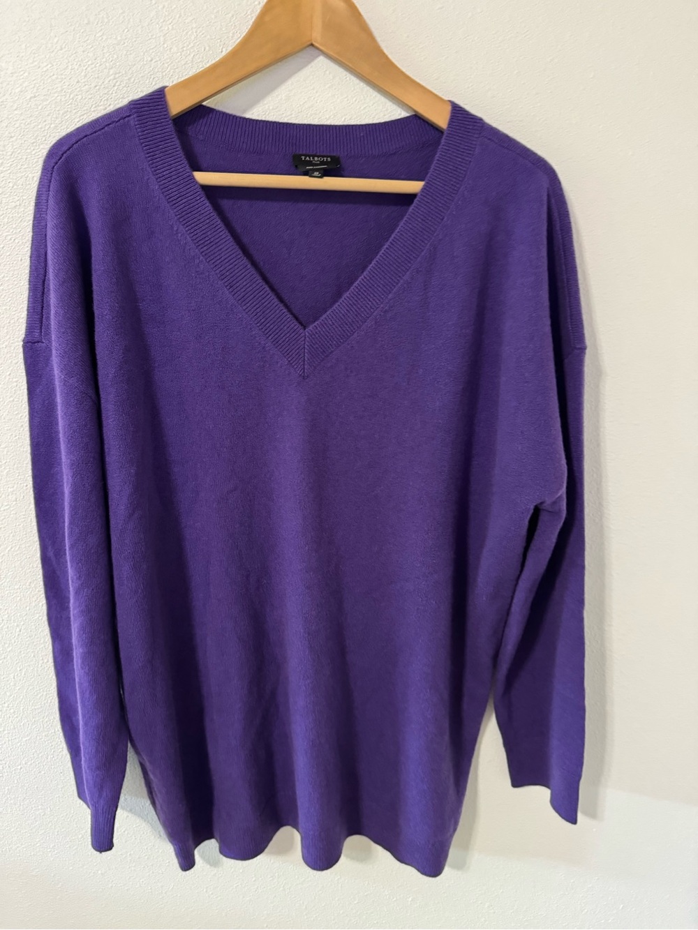 Talbots Plus Pure Cashmere V Neck Pullover Sweater Purple Relaxed Fit Luxury-2X